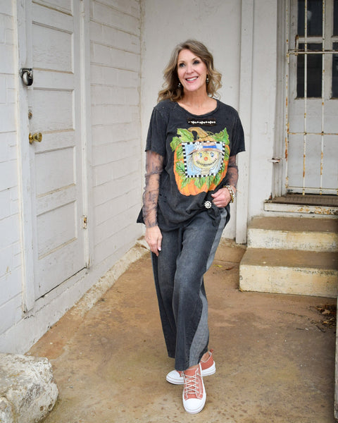 FALL SCARECROW TATTERED TEE - BY A RARE BIRD - BLACK