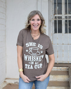 SHE’S WHISKEY IN A TEA CUP GRAPHIC TEE - HEATHERED BROWN - CURVY