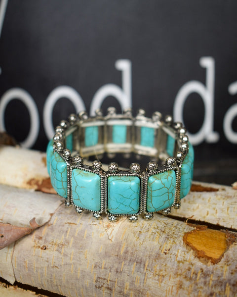 WESTERN FAUX TURQUOISE STRETCHY BRACELET