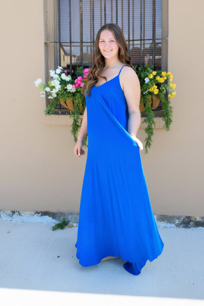 Summer Cami Dress W/ Pockets: CLASSIC BLUE - Salty Lime Boutique