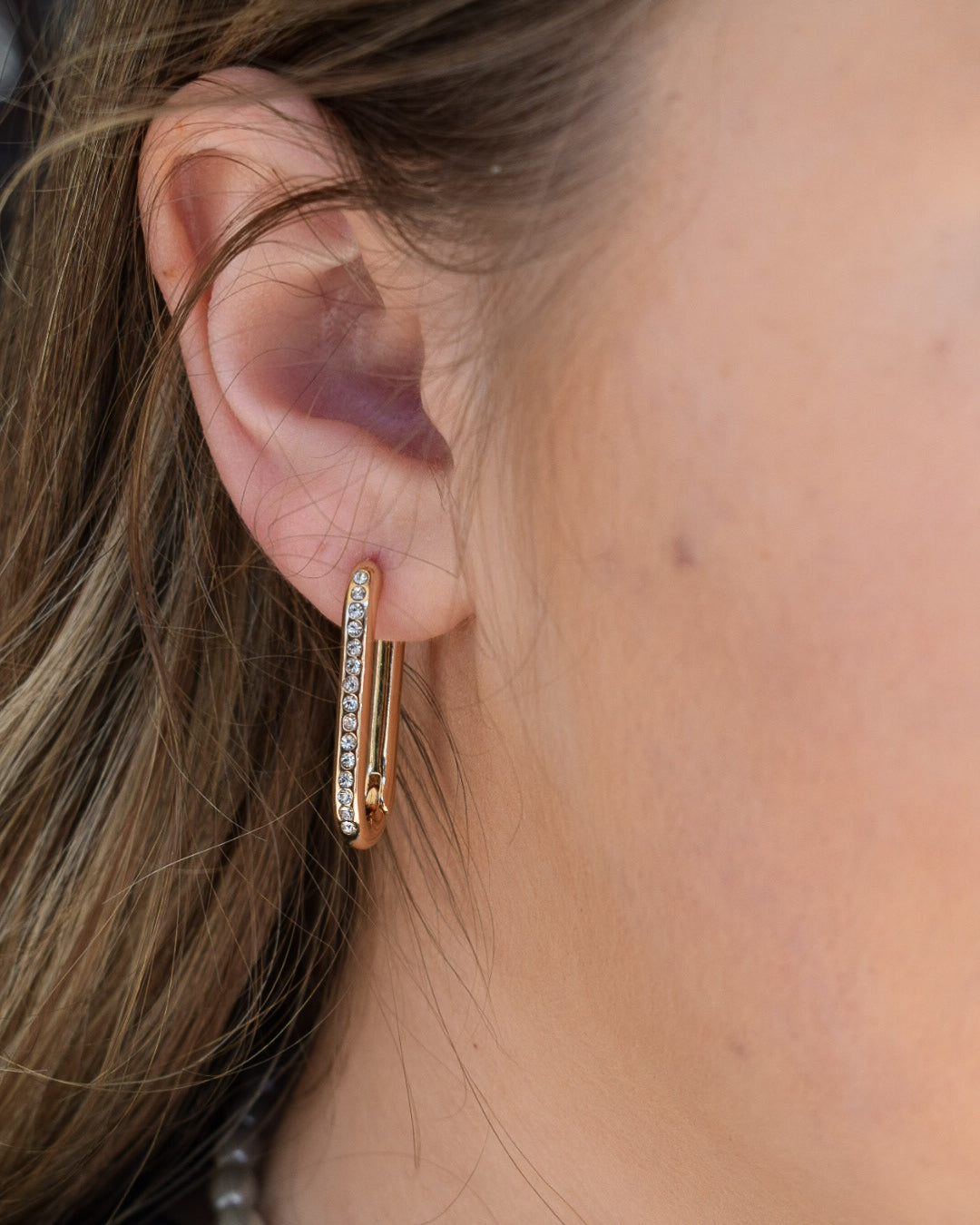 LONG CRYSTAL HOOP EARRING - 2 COLORS