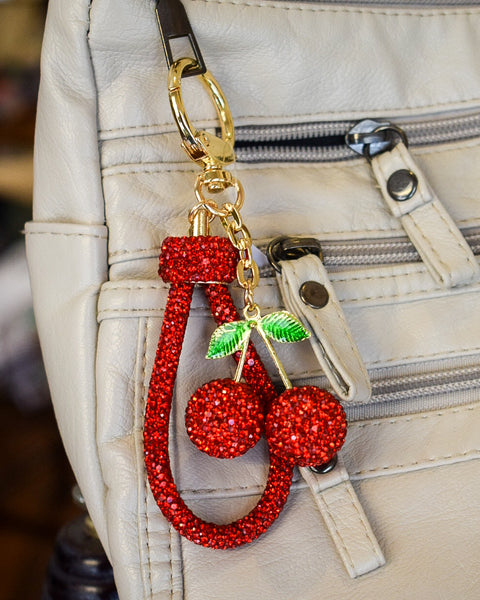 RED RHINESTONE CHERRY PURSE/KEY CHAIN CHARM
