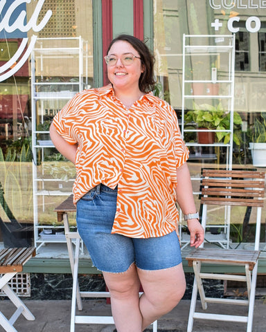 CURVY - WILD THING ZEBRA PRINT TOP - ORANGE