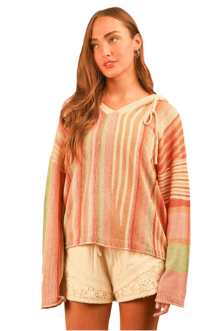 MULTI COLOR STRIPE KNIT OVERSIZED SWEATER TOP- CURVY