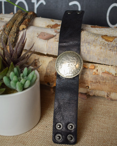 COIN LEATHER CUFF BRACELET - 2 COLORS