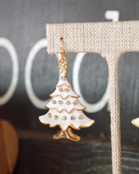 CHRISTMAS TREE WITH CRYSTALS EARRINGS - WHITE