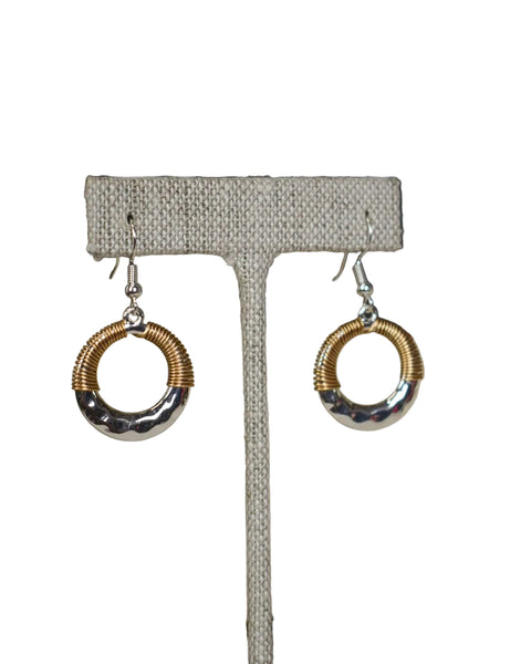 TWO TONE CIRCLE WIRE WRAPPED EARRING - SILVER