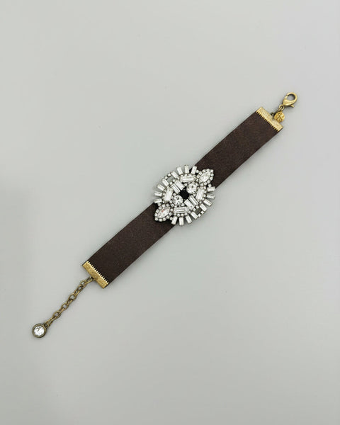 Vintage Rhinestone Faux Leather Bracelet
