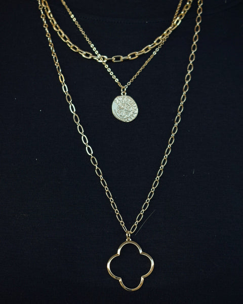 COIN & QUATREFOIL NECKLACE - 3 PCS