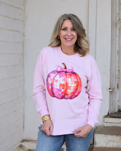DISCO PUMPKIN LONG SLEEVE GRAPHIC TEE - LT. PINK