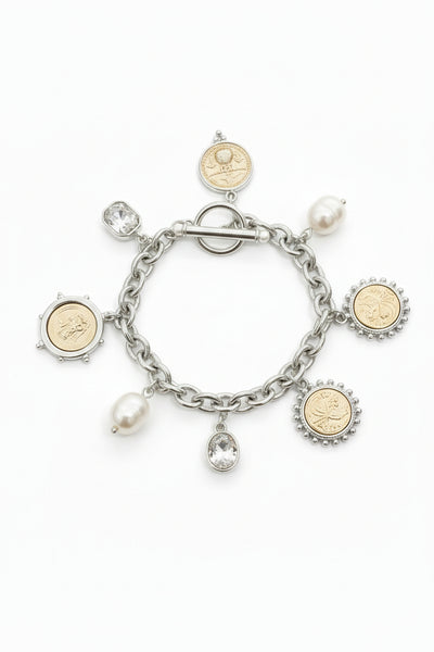 ROMAN COIN CHARM BRACELET - SILVER - Salty Lime Boutique