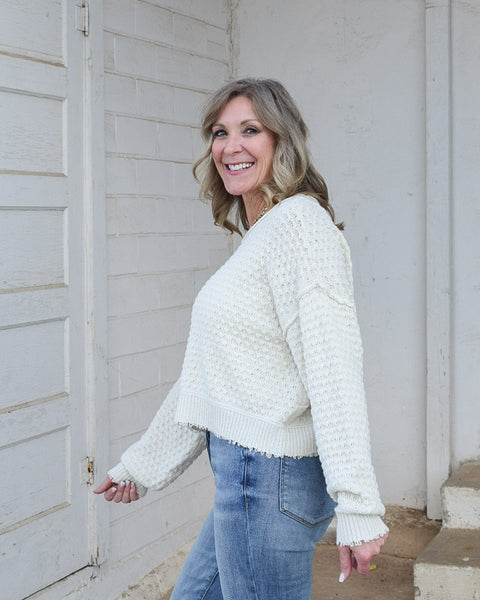 ASHLEY TEXTURED LONG SLEEVE SWEATER- CREAM