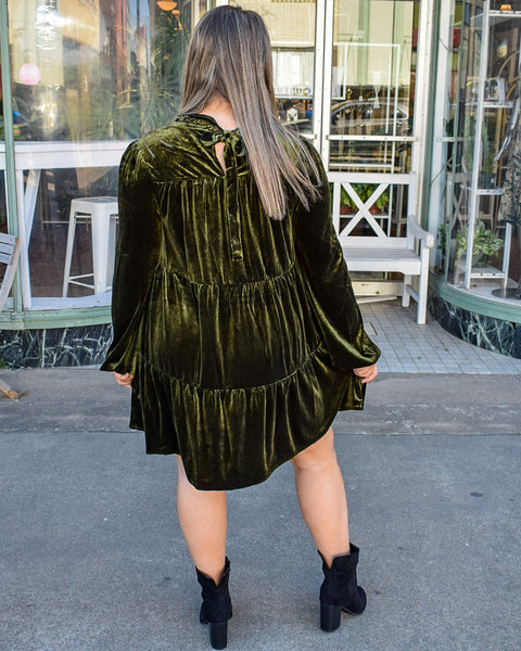 IVY VELVET DRESS - OLIVE