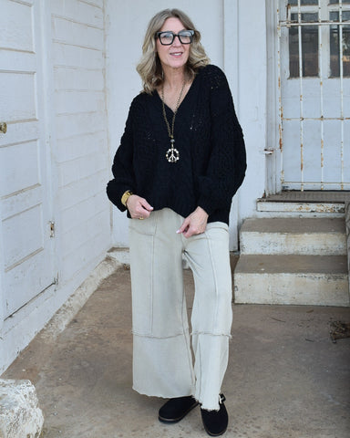 BALLOON SLEEVE KNIT SWEATER BY POL- BLACK