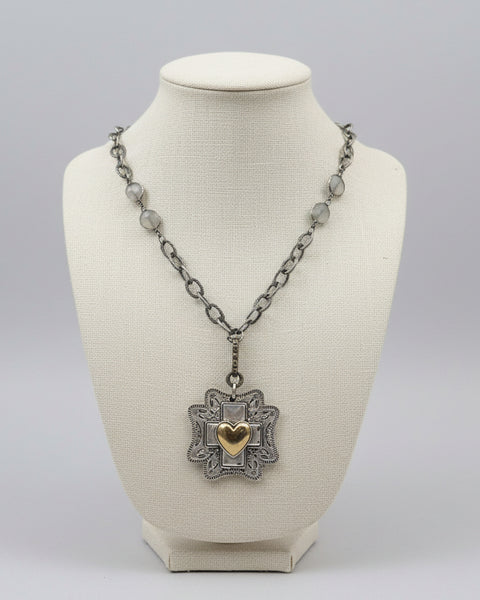 CHUNKY CROSS/HEART NECKLACE - MIXED METAL
