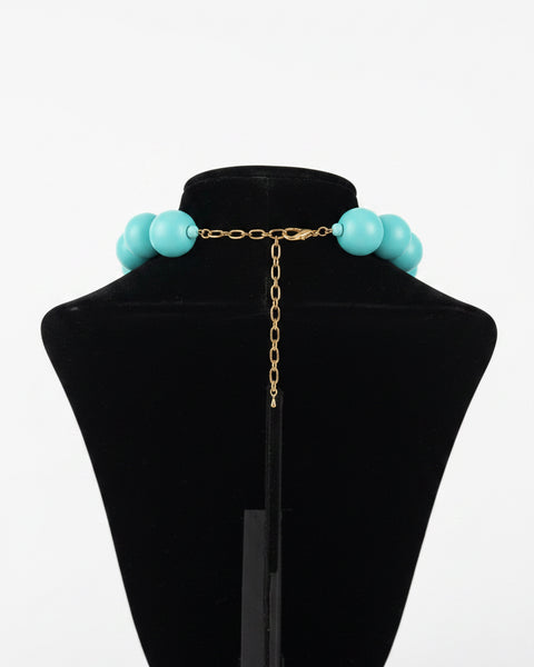 Chunky Wooden Bead Necklace - Turquoise