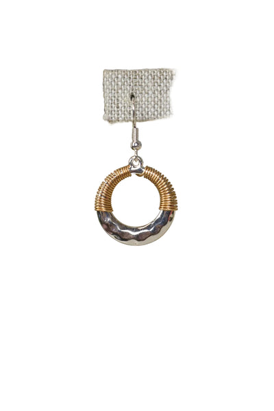 TWO TONE CIRCLE WIRE WRAPPED EARRING - SILVER