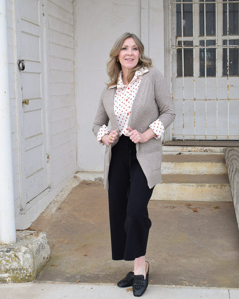 LONG RAGLAN SLEEVE CARDIGAN - HEATHERED TAUPE