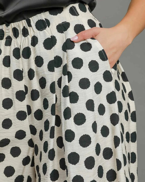 Polka Dot Printed Wide Leg Pants- Off White - Reg - Salty Lime Boutique
