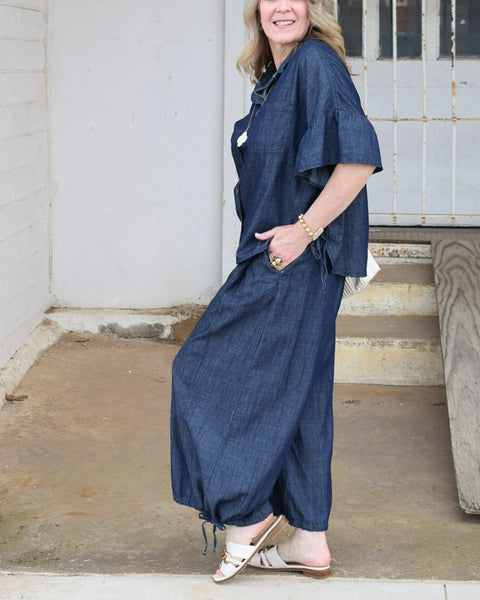 WASHED DENIM TOP - CHAMBRAY - Salty Lime Boutique