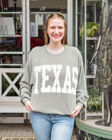 TEXAS RIBBED CORD SWEATSHIRT - SAGE