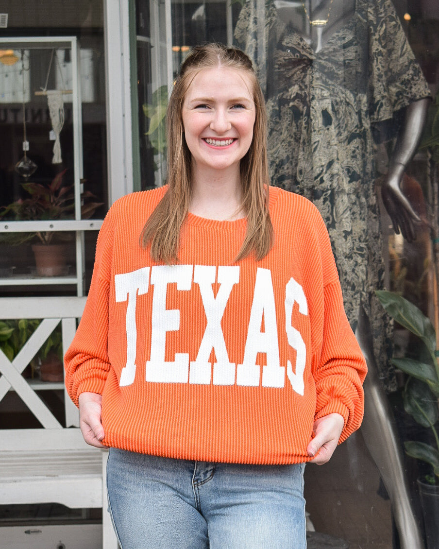 TEXAS RIBBED CORD SWEATSHIRT - ORANGE