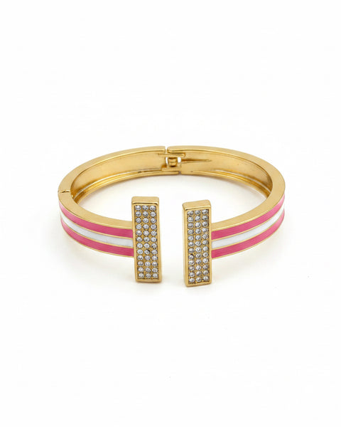 Sparkle & Stripe Enamel Hinged Bracelet - 3 Colors - Salty Lime Boutique