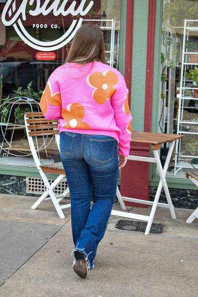 FIERY FLOWER PATTERN  SWEATER - PINK