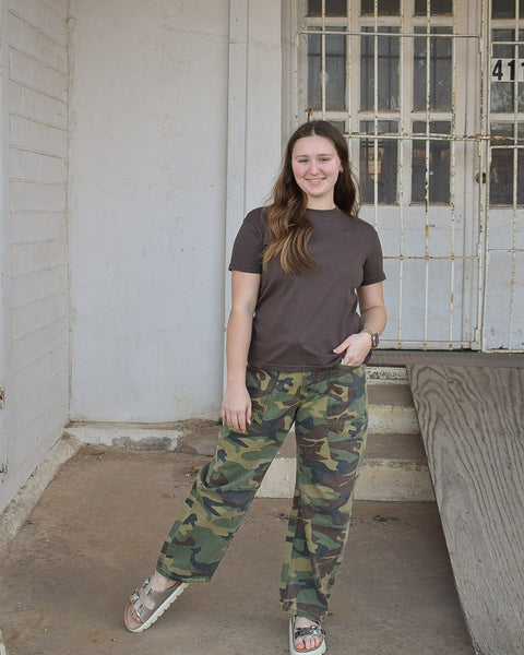 SLOUCHY CROP BARREL JEANS BY RISEN - CAMO - Salty Lime Boutique