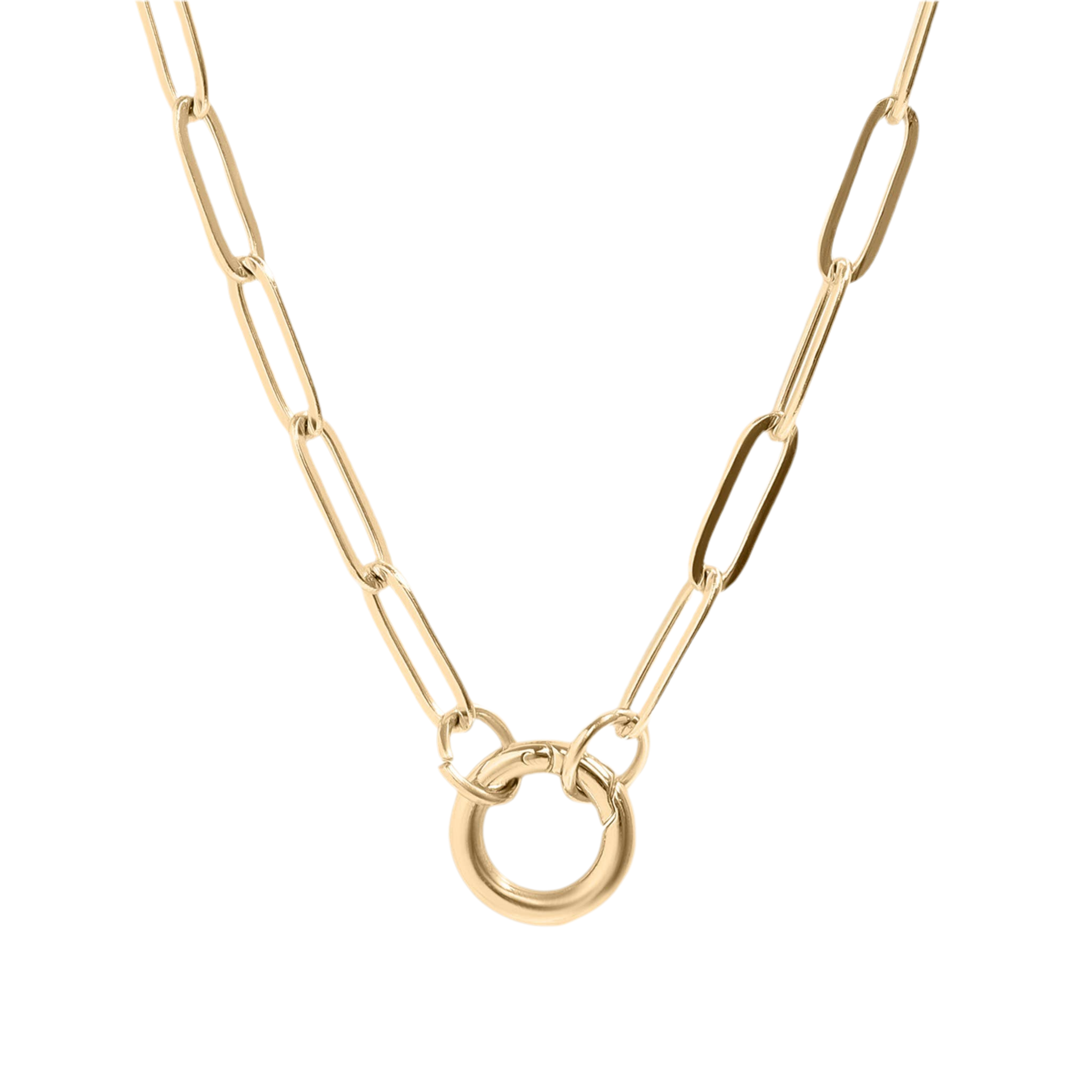 PAPERCLIP CARABINER CHARM HOLDER NECKLACE - 18K GOLD PLATED