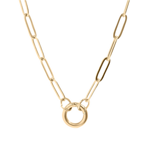 PAPERCLIP CARABINER CHARM HOLDER NECKLACE - 18K GOLD PLATED