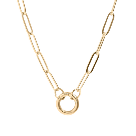PAPERCLIP CARABINER CHARM HOLDER NECKLACE - 18K GOLD PLATED