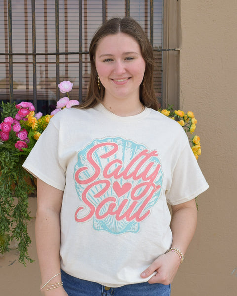 Stay Salty Shell w/Bling Graphic Tee - Natural - Reg/Curvy