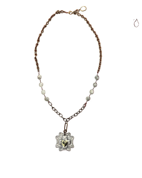 CHUNKY CROSS/HEART NECKLACE - MIXED METAL
