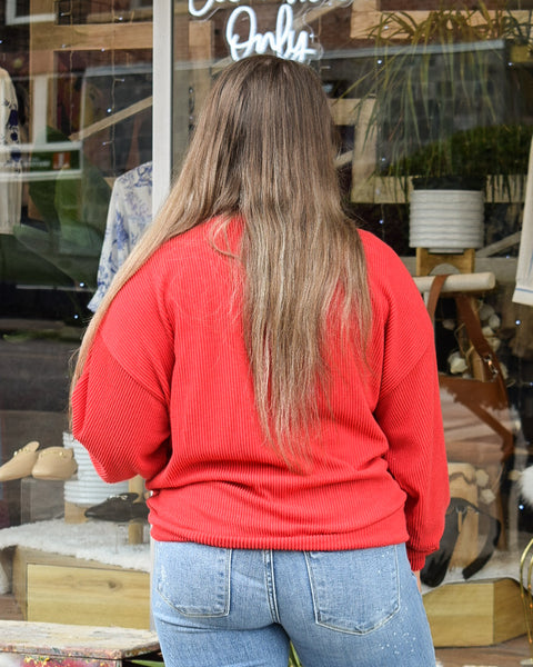 GEORGIA RIB CORD SWEATSHIRT - RED