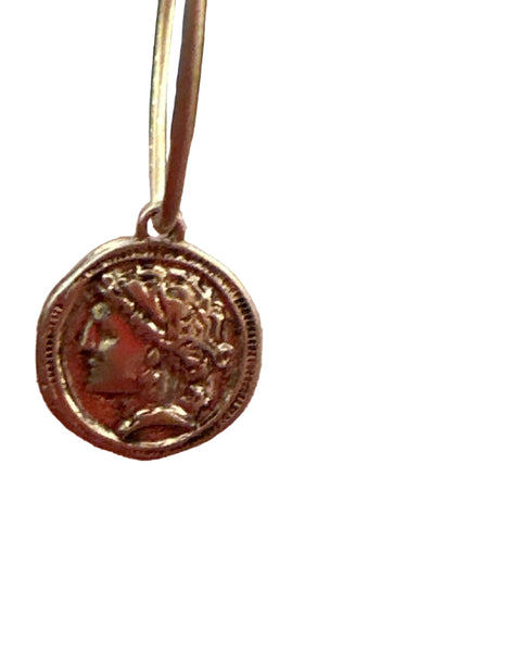 ROMAN COIN HOOP DANGLE EARRINGS- GOLD - Salty Lime Boutique