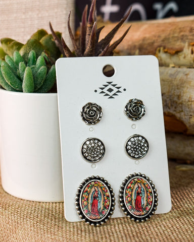 LOVE GUADALUPE STUD EARRINGS SET OF 3