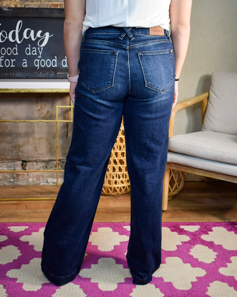 HW DOUBLE BUTTON WIDE LEG BY JUDY BLUE - DK DENIM - REG/CURVY