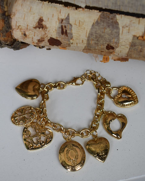 MULTI INTRICATE HEART CHARMS CHAIN BRACELET