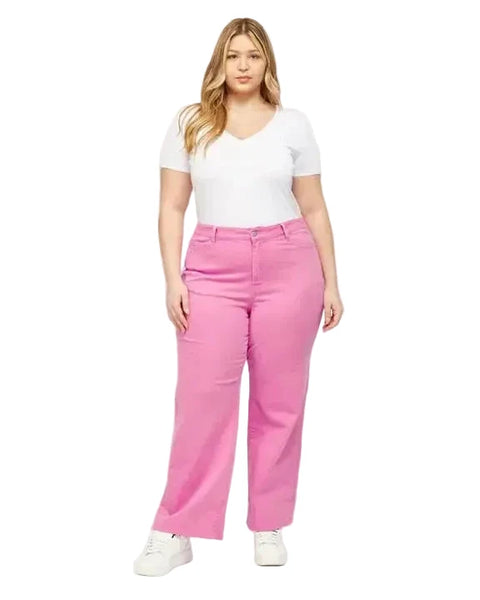 High Rise Wide Leg Ankle Jean by Mica Denim - Pink