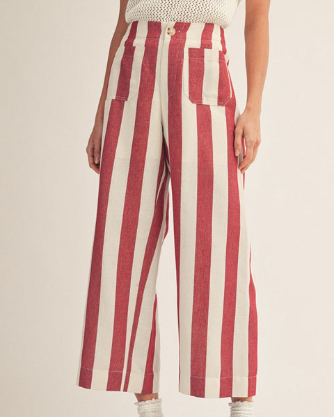 Bold Stripe Wide Leg Pants - Wine - Salty Lime Boutique