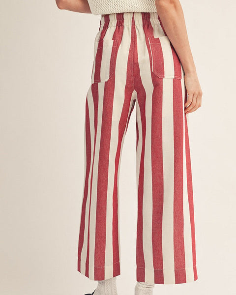 Bold Stripe Wide Leg Pants - Wine - Salty Lime Boutique