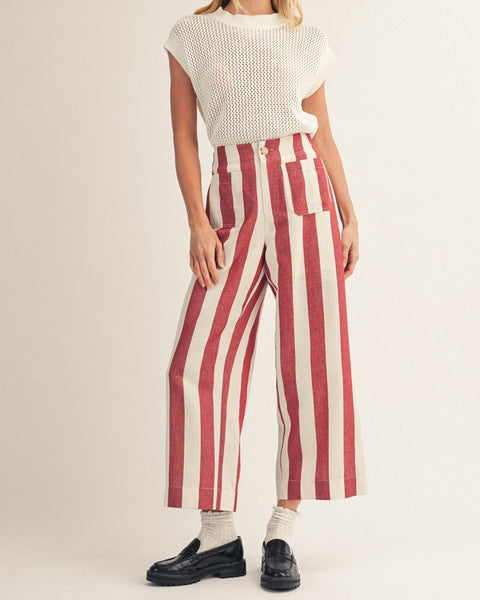 Bold Stripe Wide Leg Pants - Wine - Salty Lime Boutique