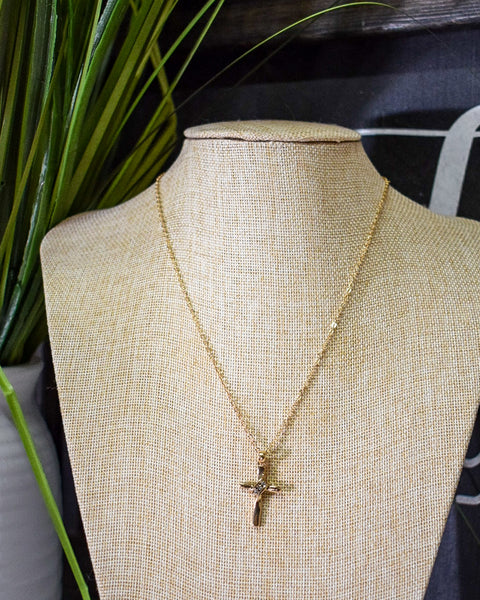 CROSS NECKLACE W/ CRYSTALS -2 COLORS