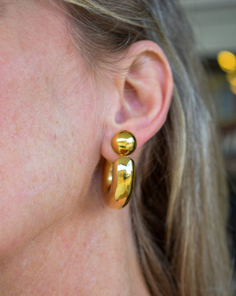 FERNANDA 16K GOLD NON-TARNISH BALL C HOOP EARRING- GOLD