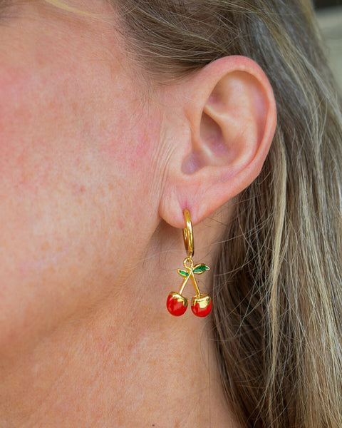 COTE 18K GOLD NON-TARNISH VINTAGE CHERRY EARRING- RED