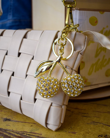 GOLD CHERRY RHINESTONE PURSE CHARM