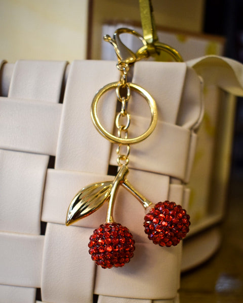 RED RHINESTONE CHERRY PURSE CHARM
