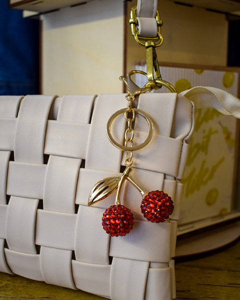 RED RHINESTONE CHERRY PURSE CHARM