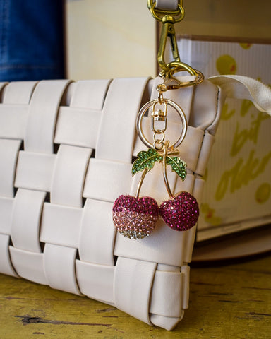 DIPPED CHERRY RHINESTONE PURSE CHARM